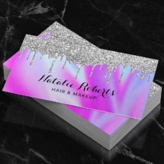 Holographic Silver Drips Beauty Salon Pink Blue