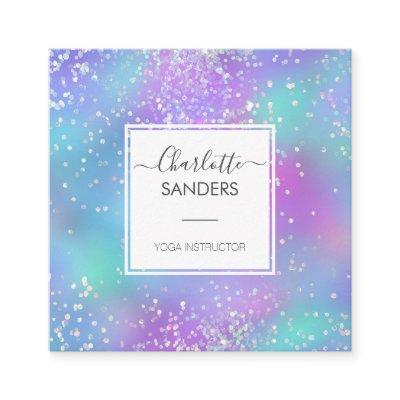 Holographic silver glitter galactic chic square