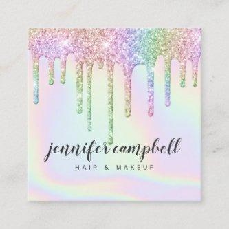 Holographic unicorn makeup hair glitter drips chic square