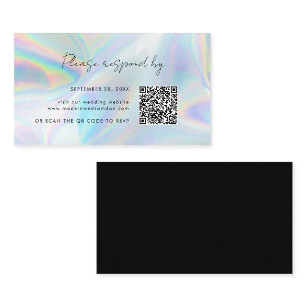 Holographic Wedding QR Code RSVP Enclosure Card