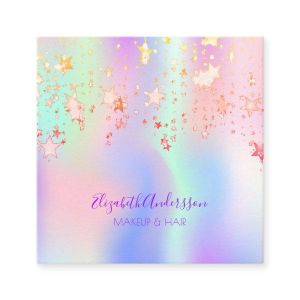 Holograpic unicorn pink glam stars makeup hair square