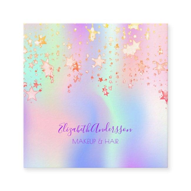 Holograpic unicorn pink glam stars makeup hair square