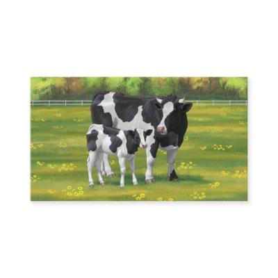 Holstein Cow & Cute Calf in Summer Pasture