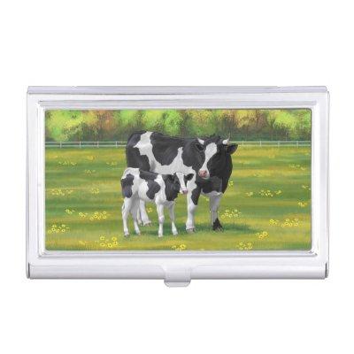 Holstein Cow & Cute Calf in Summer Pasture  Case