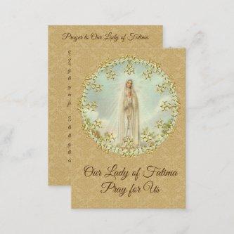Holy Card | Our Lady of Fatima | gold damask