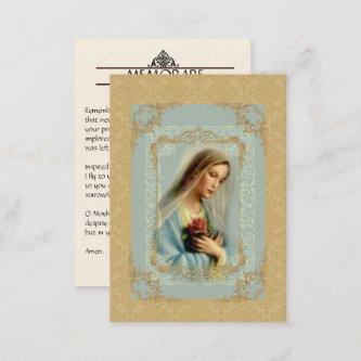 Holy Card | Our Lady with Red Rose | gold damask