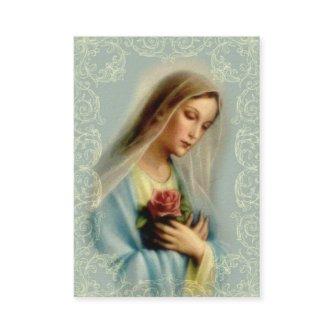 Holy Card | Our Lady with Red Rose | white+lace