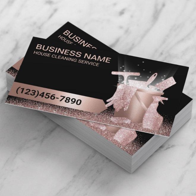 Home Cleaning Service Black & Rose Gold Glitter