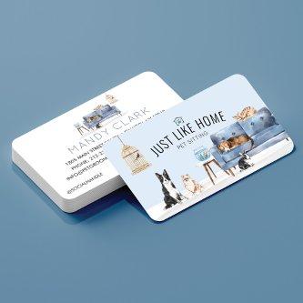 Home Pet Sitting Watercolor Cozy Home Blue Couch