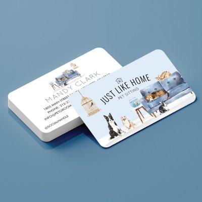 Home Pet Sitting Watercolor Cozy Home Blue Couch