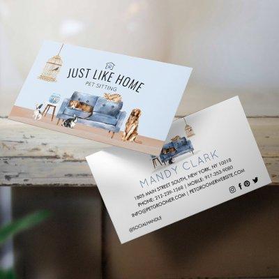 Home Pet Sitting Watercolor Cozy Home Blue Couch