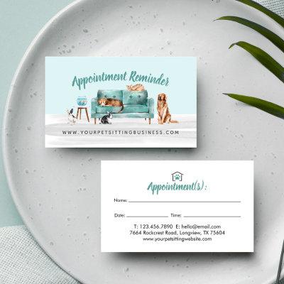 Home Pet Sitting Watercolor Cozy Home Green Couch  Appointment Card