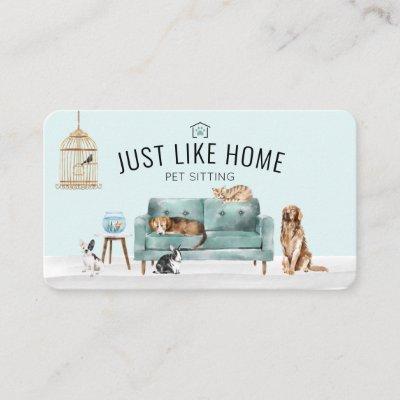 Home Pet Sitting Watercolor Cozy Home Green Couch