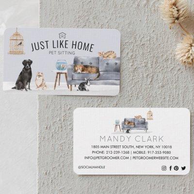 Home Pet Sitting Watercolor Cozy Home Grey Couch