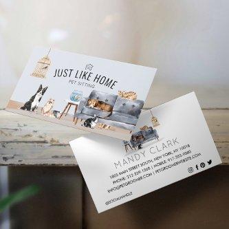 Home Pet Sitting Watercolor Cozy Home Grey Couch