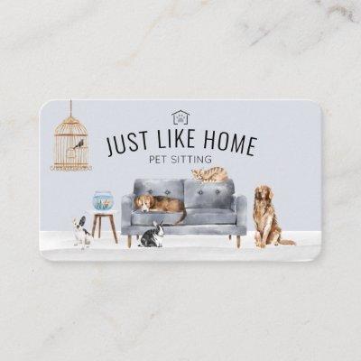 Home Pet Sitting Watercolor Cozy Home Grey Couch