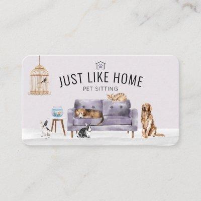Home Pet Sitting Watercolor Cozy Home Mauve Couch