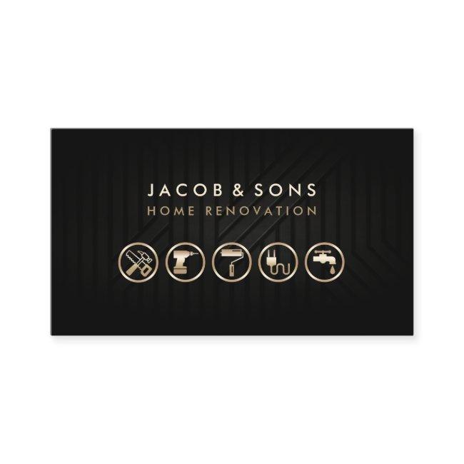 Home Renovation Gold Icons Black Metal Texture