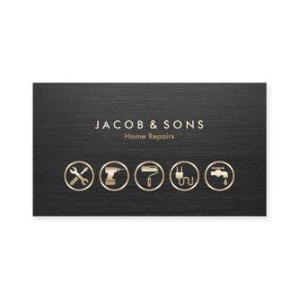 Home Repairs Gold Icons Brushed Metal Texture