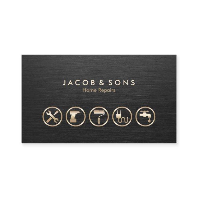 Home Repairs Gold Icons Brushed Metal Texture