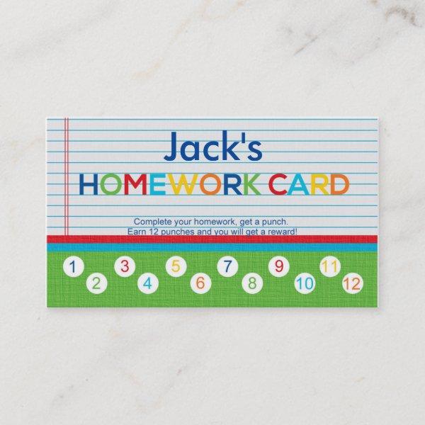 Homework Punch Card Reward card for kids
