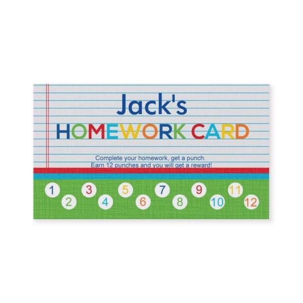 Homework Punch Card Reward card for kids