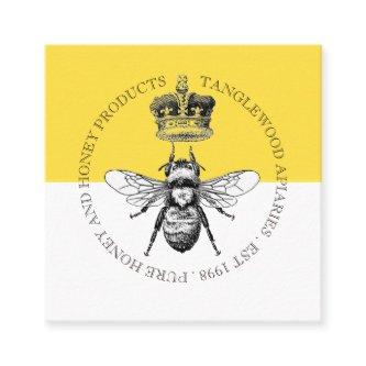 Honey Bee And Crown Golden And White Square