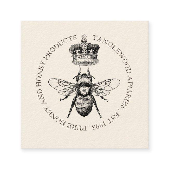 Honey Bee Crown Apiary Beekeeping | Black On Cream Square