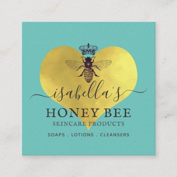 Honey Bee Skincare Gold Foil On Turquoise Square