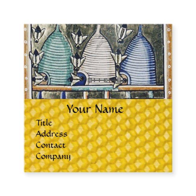HONEY BEES,BEE HIVES, Medieval Beekeeper Monogram Square