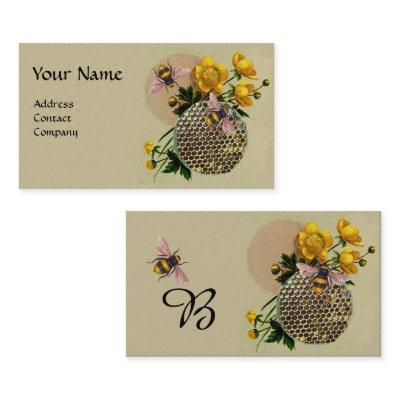 HONEY BEES,HONEYCOMB AND BUTTERCUPS MONOGRAM Pearl