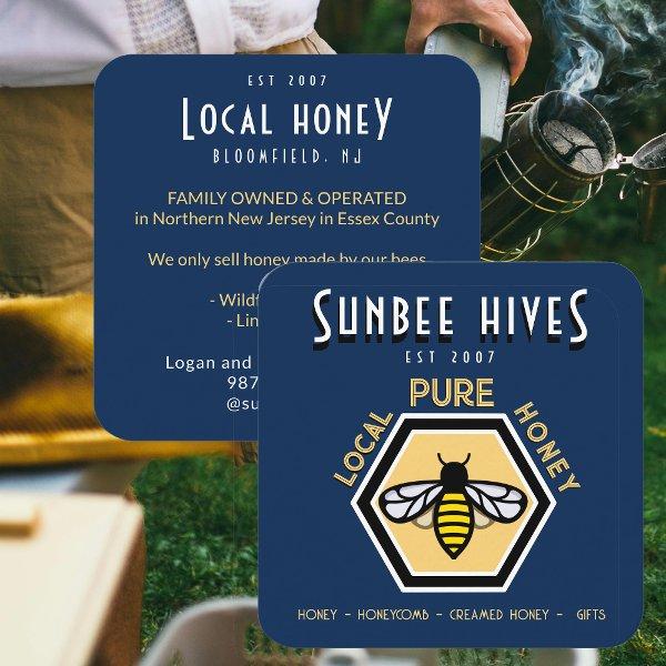 Honey  Hexagon Honeybee on Blue