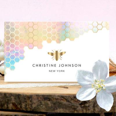 honeycomb and faux gold foil bee logo