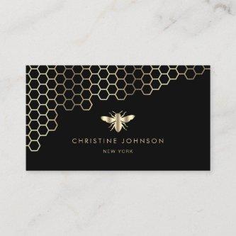 honeycomb and faux gold foil bee  on black
