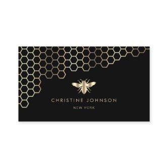 honeycomb and faux gold foil bee  on black