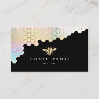 honeycomb and faux gold foil bee on black