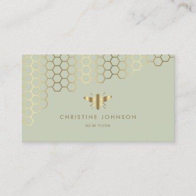 honeycomb and faux gold foil bee on sage green
