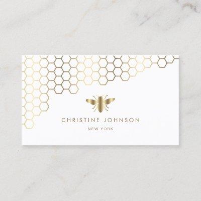 honeycomb and faux gold foil bee on white