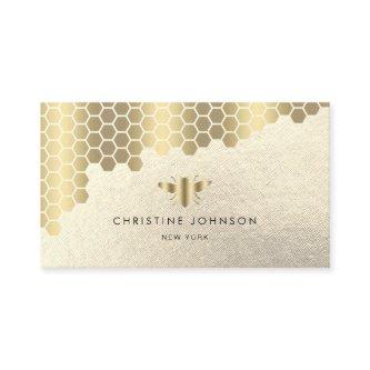 honeycomb faux gold foil bee logo