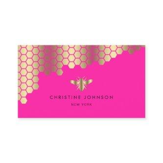 honeycomb faux gold foil bee on neon pink