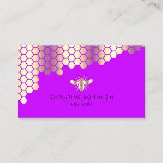 honeycomb faux gold foil bee on neon purple