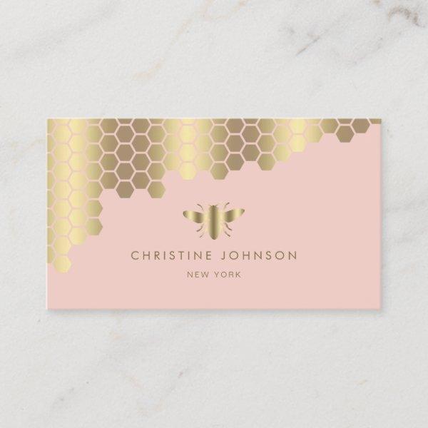honeycomb faux gold foil bee on pink blush