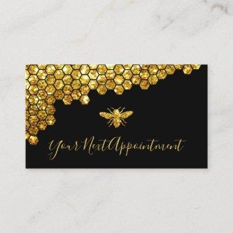 honeycomb faux gold glitter bee appointment card