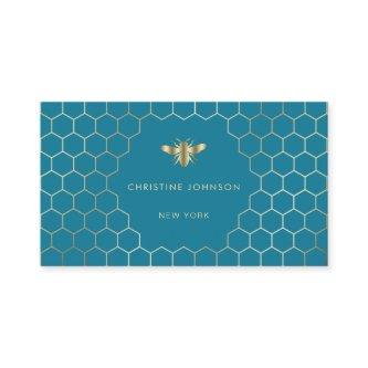 honeycomb hexagons bee on mosaic blue