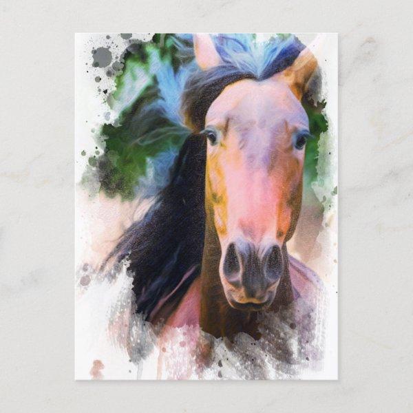 *~* Horse Artistic  Equine AR22 Artsy Pastel Postcard