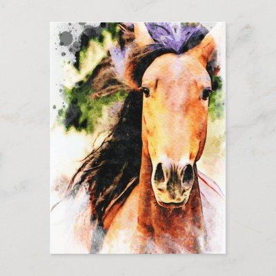 *~* Horse Artistic  Equine AR22 Artsy Print Soft Postcard