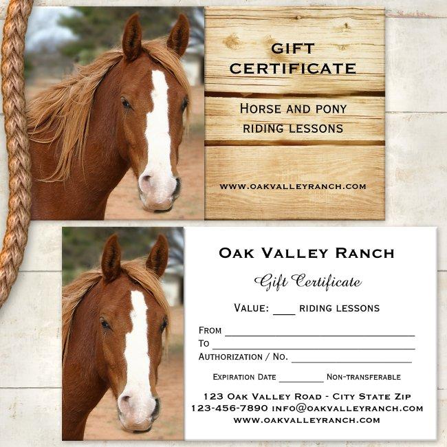 Horse Riding Lessons Gift Certificate Template