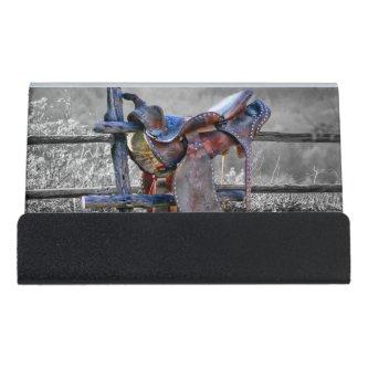 Horse Saddle On Corral Fence Western Desk  Holder