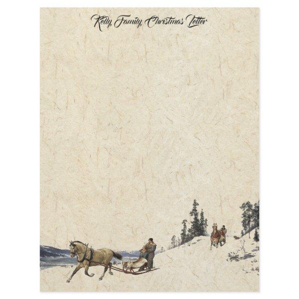 Horse Sleigh Family Christmas Letter Writing Paper