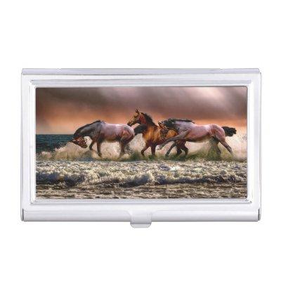 Horses Running in Ocean Surf at Sunset  Case